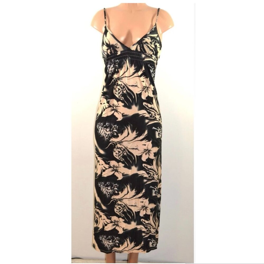Cristina Love Empire Waist Flirty Maxi Dress. Black/Beige